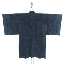 画像をギャラリービューアに読み込む, 男着物 アンティーク 木綿 アンサンブル 書生絣 紺色ｘ青色ｘ灰色 袷 カジュアル着物 羽織 着流し 身丈133cm