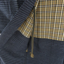 画像をギャラリービューアに読み込む, 男着物 アンティーク 木綿 アンサンブル 書生絣 紺色ｘ青色ｘ灰色 袷 カジュアル着物 羽織 着流し 身丈133cm