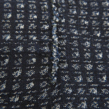 画像をギャラリービューアに読み込む, 男着物 アンティーク 木綿 アンサンブル 書生絣 紺色ｘ青色ｘ灰色 袷 カジュアル着物 羽織 着流し 身丈133cm