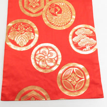 Load image into Gallery viewer, 袋帯 金糸 オレンジ系 オレンジ色ｘ金色 家紋文様 六通柄 レトロ 正絹 仕立て上がり 長さ416cm