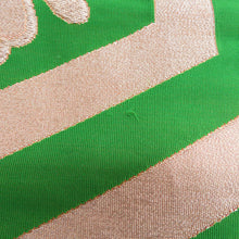 Load image into Gallery viewer, 袋帯 金糸 グリーン系 緑色ｘ金色 亀甲に菊紋様 六通柄 レトロ 正絹 仕立て上がり 長さ416cm