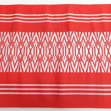 Load image into Gallery viewer, 名古屋帯 八寸帯 正絹 赤色ｘ白色 博多織 献上柄 全通柄 仕立て上がり 着物帯 長さ355cm