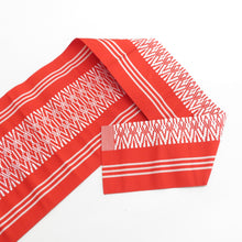 Load image into Gallery viewer, 名古屋帯 八寸帯 正絹 赤色ｘ白色 博多織 献上柄 全通柄 仕立て上がり 着物帯 長さ355cm