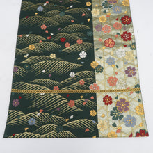 画像をギャラリービューアに読み込む, 袋帯 グリーン系 深緑色ｘ金色ｘ多色 金糸 小桜に波と籠目紋様 六通柄 正絹 仕立て上がり 着物帯 長さ432cm