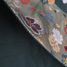 画像をギャラリービューアに読み込む, 袋帯 グリーン系 深緑色ｘ金色ｘ多色 金糸 小桜に波と籠目紋様 六通柄 正絹 仕立て上がり 着物帯 長さ432cm