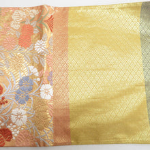 Load image into Gallery viewer, 袋帯 唐織 金糸 金色ｘ茶色ｘ多色 六通柄 菊紋様 正絹 仕立て上がり 長さ432cm