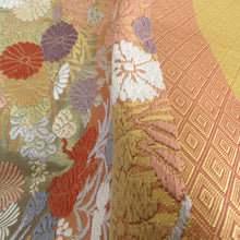Load image into Gallery viewer, 袋帯 唐織 金糸 金色ｘ茶色ｘ多色 六通柄 菊紋様 正絹 仕立て上がり 長さ432cm