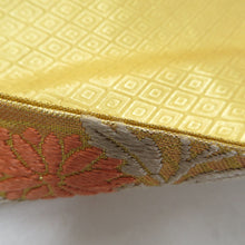 Load image into Gallery viewer, 袋帯 唐織 金糸 金色ｘ茶色ｘ多色 六通柄 菊紋様 正絹 仕立て上がり 長さ432cm