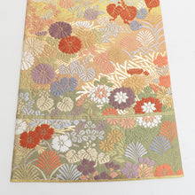 Load image into Gallery viewer, 袋帯 唐織 金糸 金色ｘ茶色ｘ多色 六通柄 菊紋様 正絹 仕立て上がり 長さ432cm