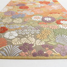 Load image into Gallery viewer, 袋帯 唐織 金糸 金色ｘ茶色ｘ多色 六通柄 菊紋様 正絹 仕立て上がり 長さ432cm