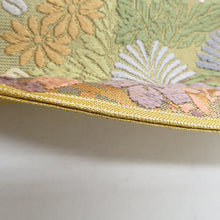 Load image into Gallery viewer, 袋帯 唐織 金糸 金色ｘ茶色ｘ多色 六通柄 菊紋様 正絹 仕立て上がり 長さ432cm