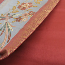 Load image into Gallery viewer, 袋帯 金糸 金色ｘ灰色ｘ茶色 六通柄 縦縞に鳥と唐草花様 正絹 仕立て上がり 長さ432cm