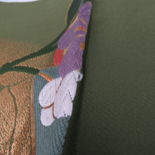 画像をギャラリービューアに読み込む, 袋帯 グリーン系 緑色ｘ金色ｘ多色 金糸 雪輪に草花紋様 六通柄 正絹 仕立て上がり 着物帯 長さ432cm