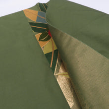 画像をギャラリービューアに読み込む, 袋帯 グリーン系 緑色ｘ金色ｘ多色 金糸 雪輪に草花紋様 六通柄 正絹 仕立て上がり 着物帯 長さ432cm