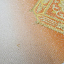 画像をギャラリービューアに読み込む, 袋帯 綴れ オレンジ色ｘ金色 金糸 お太鼓柄 華紋に唐草 正絹 仕立て上がり 着物帯 長さ432cm