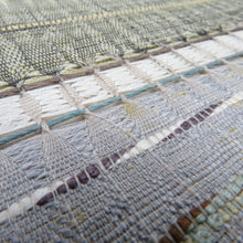 画像をギャラリービューアに読み込む, 袋帯 洒落袋帯 組織 波に横縞模様 茶色系 ベージュ色ｘ薄緑色ｘ灰色 お太鼓柄 正絹 仕立て上がり 着物帯 長さ456cm