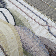 画像をギャラリービューアに読み込む, 袋帯 洒落袋帯 組織 波に横縞模様 茶色系 ベージュ色ｘ薄緑色ｘ灰色 お太鼓柄 正絹 仕立て上がり 着物帯 長さ456cm