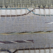 画像をギャラリービューアに読み込む, 袋帯 洒落袋帯 組織 波に横縞模様 茶色系 ベージュ色ｘ薄緑色ｘ灰色 お太鼓柄 正絹 仕立て上がり 着物帯 長さ456cm