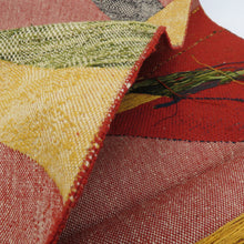 画像をギャラリービューアに読み込む, 名古屋帯 紬 八寸帯 正絹 赤色ｘ黄色ｘ緑色ｘ多色 幾何学模様 カラフル 六通柄 カジュアル 仕立て上がり 着物帯 長さ355cm