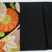 画像をギャラリービューアに読み込む, 袋帯 黒色ｘ多色 金糸 黒地 菊紋紋様 六通柄 正絹 仕立て上がり 着物帯 長さ416cm