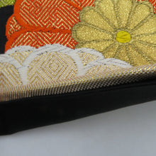 画像をギャラリービューアに読み込む, 袋帯 黒色ｘ多色 金糸 黒地 菊紋紋様 六通柄 正絹 仕立て上がり 着物帯 長さ416cm