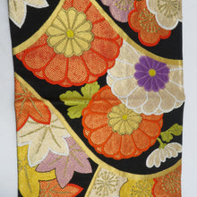 画像をギャラリービューアに読み込む, 袋帯 黒色ｘ多色 金糸 黒地 菊紋紋様 六通柄 正絹 仕立て上がり 着物帯 長さ416cm