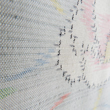 画像をギャラリービューアに読み込む, 紬 着物 単衣 椿模様 薄青色ｘピンク色ｘ多色 パステル系 バチ衿 正絹 仕立て上がり着物 身丈161cm