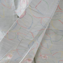 画像をギャラリービューアに読み込む, 紬 着物 単衣 椿模様 薄青色ｘピンク色ｘ多色 パステル系 バチ衿 正絹 仕立て上がり着物 身丈161cm