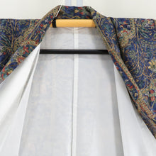画像をギャラリービューアに読み込む, 小紋 袷 青色ｘ緑色ｘ多色 更紗模様 正絹 広衿 仕立て上がり着物 身丈150cm