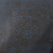 画像をギャラリービューアに読み込む, 紬 着物 黒色ｘ紺色 扇子模様 袷 バチ衿 正絹 カジュアル 仕立て上がり 身丈158cm