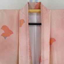 画像をギャラリービューアに読み込む, 小紋 袷 サーモンピンクｘオレンジｘ青色 ぼかし 青海波模様 正絹 広衿 仕立て上がり着物 身丈157cm