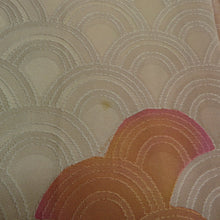 画像をギャラリービューアに読み込む, 小紋 袷 サーモンピンクｘオレンジｘ青色 ぼかし 青海波模様 正絹 広衿 仕立て上がり着物 身丈157cm