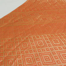 画像をギャラリービューアに読み込む, 袋帯 佐賀錦 金糸 オレンジ色ｘ金色 菱型模様 全通柄 正絹 箱付き 証紙付き 仕立て上がり 着物帯 長さ428cm