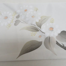 画像をギャラリービューアに読み込む, 名古屋帯 ポリエステル お太鼓柄 薄灰色ｘ白色 花紋様 カジュアル 仕立て上がり 着物帯 長さ357cm