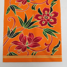 画像をギャラリービューアに読み込む, 名古屋帯 ウール 全通柄 唐草花紋様 黄色ｘ緑色ｘ赤色 カジュアル 仕立て上がり 着物帯 長さ356cm