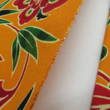 画像をギャラリービューアに読み込む, 名古屋帯 ウール 全通柄 唐草花紋様 黄色ｘ緑色ｘ赤色 カジュアル 仕立て上がり 着物帯 長さ356cm
