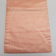 画像をギャラリービューアに読み込む, 名古屋帯 正絹 扇子に鳥紋様 刺繍入り お太鼓柄 薄オレンジ色ｘ金色ｘ多色 金糸 カジュアル 仕立て上がり 着物帯 長さ343cm