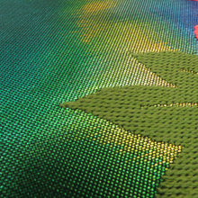 画像をギャラリービューアに読み込む, 名古屋帯 正絹 花紋様 お太鼓柄 黒色ｘ黄緑ｘオレンジ色 金糸 カジュアル 仕立て上がり 着物帯 長さ357cm