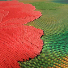 画像をギャラリービューアに読み込む, 名古屋帯 正絹 花紋様 お太鼓柄 黒色ｘ黄緑ｘオレンジ色 金糸 カジュアル 仕立て上がり 着物帯 長さ357cm