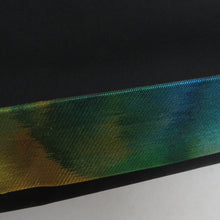 画像をギャラリービューアに読み込む, 名古屋帯 正絹 花紋様 お太鼓柄 黒色ｘ黄緑ｘオレンジ色 金糸 カジュアル 仕立て上がり 着物帯 長さ357cm
