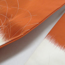 画像をギャラリービューアに読み込む, 名古屋帯 正絹 菊紋様 お太鼓柄 オレンジ色ｘ緑色ｘ白色 カジュアル 仕立て上がり 着物帯 長さ340cm