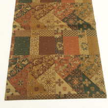 画像をギャラリービューアに読み込む, 名古屋帯 正絹 切嵌に更紗模様 全通柄 茶色ｘ黒色 ブラウン系 カジュアル 仕立て上がり 着物帯 長さ358cm