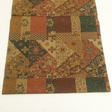 画像をギャラリービューアに読み込む, 名古屋帯 正絹 切嵌に更紗模様 全通柄 茶色ｘ黒色 ブラウン系 カジュアル 仕立て上がり 着物帯 長さ358cm