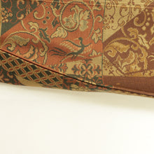 画像をギャラリービューアに読み込む, 名古屋帯 正絹 切嵌に更紗模様 全通柄 茶色ｘ黒色 ブラウン系 カジュアル 仕立て上がり 着物帯 長さ358cm