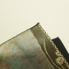 Load image into Gallery viewer, 袋帯 銀糸金糸 緑色ｘ金色ｘ紫色ｘ多色 六通柄 雲どりに花々紋様 正絹 仕立て上がり 長さ440cm