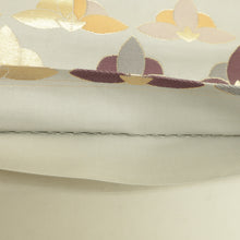 Load image into Gallery viewer, 袋帯 金糸 灰色ｘ金色ｘ紫色 六通柄 花紋様 正絹 仕立て上がり 長さ432cm