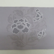 Load image into Gallery viewer, 名古屋帯 正絹 塩瀬 紫色ｘ銀色 華紋紋様 お太鼓柄 カジュアル 仕立て上がり 着物帯 長さ364cm