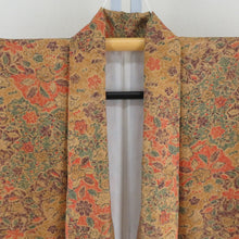 Load image into Gallery viewer, 小紋 袷 辛子色ｘオレンジ色ｘ緑色ｘ紫色 辻が花模様 正絹 広衿 仕立て上がり着物 身丈159cm