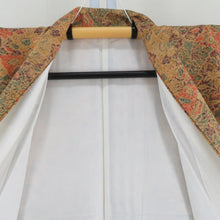 Load image into Gallery viewer, 小紋 袷 辛子色ｘオレンジ色ｘ緑色ｘ紫色 辻が花模様 正絹 広衿 仕立て上がり着物 身丈159cm