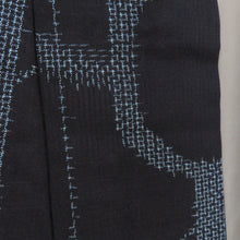 画像をギャラリービューアに読み込む, 紬 着物 アンサンブル 道行付き セット 幾何学模様 袷 バチ衿 紺色ｘ青色 正絹 カジュアル 仕立て上がり 身丈157cm
